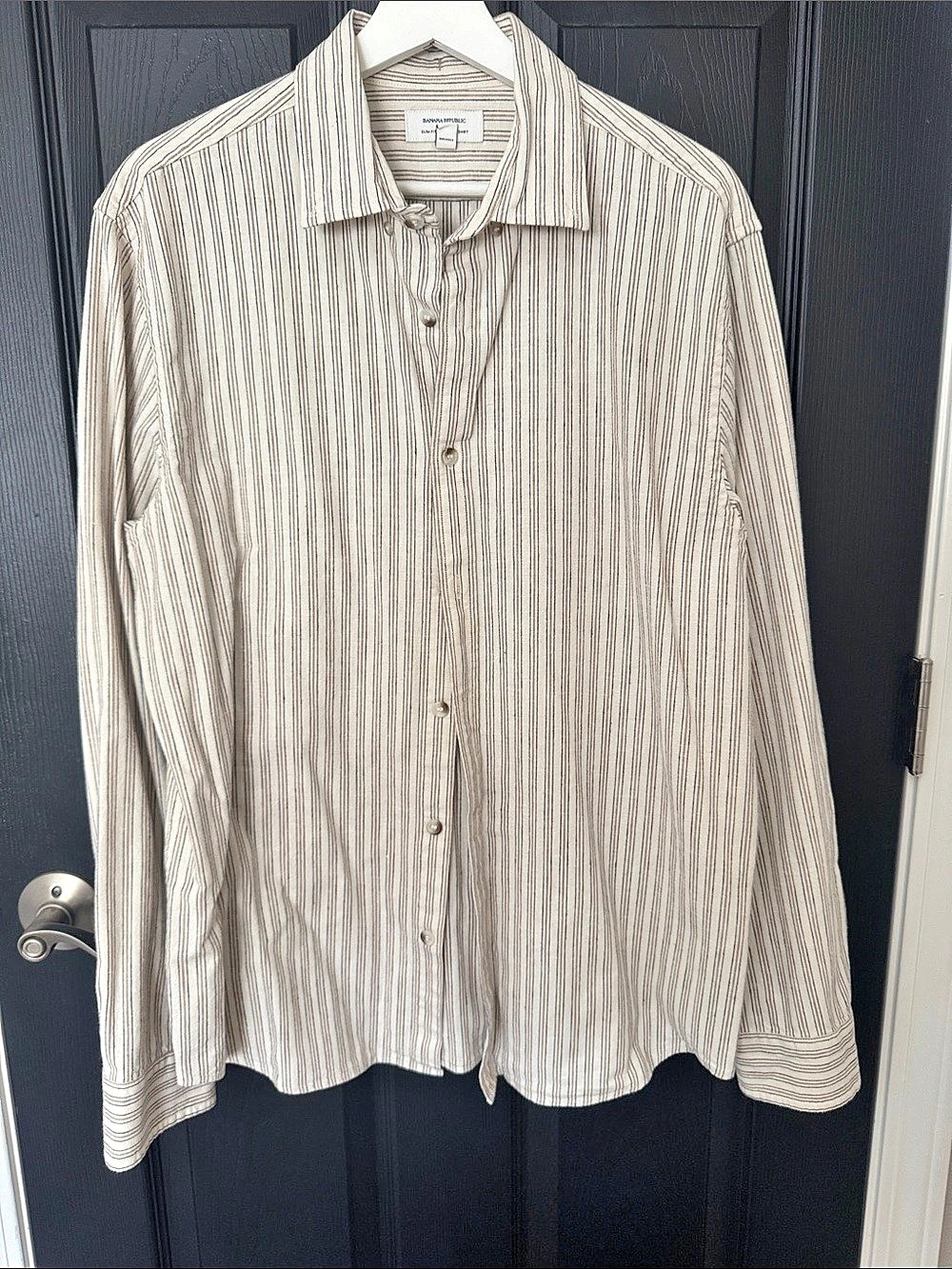 Banana Republic Slim Fit Tunicked Shirt Striped Button Down Shirt Size Large